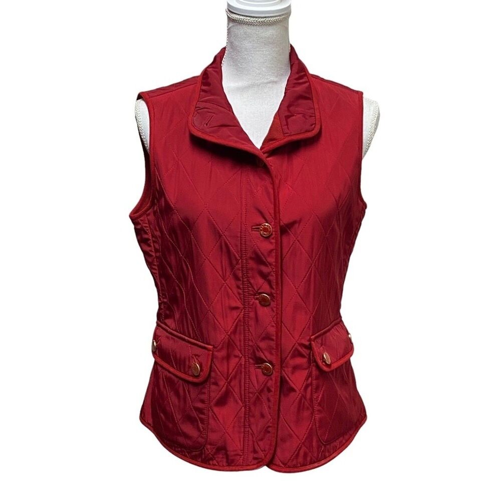 Talbots Vest Womens Small S Red Lightweight Button Front Pockets Casual Layer